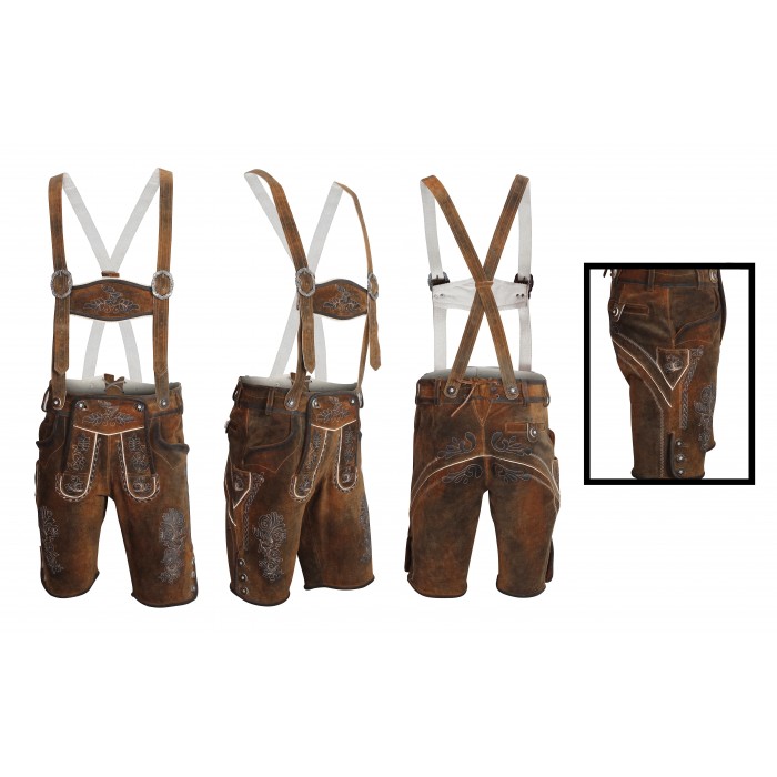 Men's leather Pants Short - Lederhosen Men Oktoberfest Trachten Mode - Lederhosen Heren - Vintage Leather - Bruin Wax